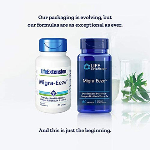 Migra-EezeTM Fórmula Padronizada de Butterbur-Ginger-Riboflavina, 60 Unidades (Pacote de 2) – Aumente sua qualidade de vida com o Migra-EezeTM da Life Extension! - Life Extension