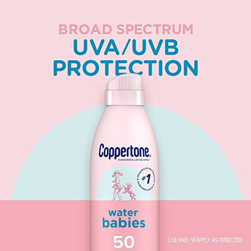 Protetor Solar para Bebês, Kit com Protetor Solar Coppertone WaterBabies FPS 50 Spray, Lata de 177 ml, Protetor Solar Coppertone Pure and Simple Stick para Bebês, Protetor Solar Mineral FPS 50, Sem Lágrimas - Coppertone