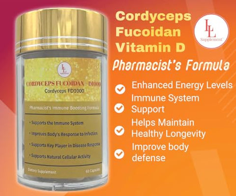 L & L Supplement - Cordyceps FD1000 Fórmula do Farmacêutico – Cordyceps Fucoidan Vitamina D LL – 60 Cápsulas
