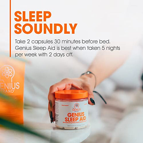 The Genius Brand - Genius Sleep AID – Pílulas Inteligentes para Dormir – Potencializador de Relaxamento e Suporte ao Humor com Inositol e L-Theanine