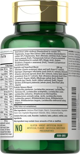 Suplemento de Frutas e Vegetais | 120 Unidades | Multivitamínico Superfood com Probióticos | Feito com 20 Frutas e Vegetais | Não-OGM - Carlyle