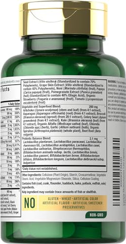 Suplemento de Frutas e Vegetais | 120 Unidades | Multivitamínico Superfood com Probióticos | Feito com 20 Frutas e Vegetais | Não-OGM - Carlyle