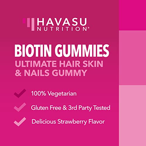 HAVASU NUTRITION - Biotina Gummies para Cabelo, Pele e Unhas – 5000mcg de Biotina (Vitamina B7) – Suporte Nutricional GLP-1 para Promover a Saúde de Cabelo, Pele e Unhas em Mulheres e Homens – Suplemento de Biotina