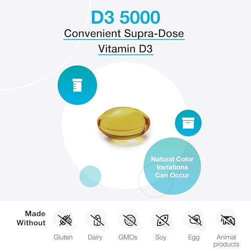 D3 5000 – Vitamina D3 5000 UI (125 mcg) – Suplemento de Alta Potência para Apoiar a Saúde Imunológica, Óssea e Cardíaca (180 Softgels) - XYMOGEN