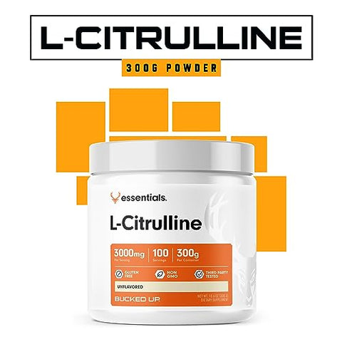 L-Citrulline 3000mg em Pó, Essenciais (100 Porções) – Aumente sua performance! - Bucked Up