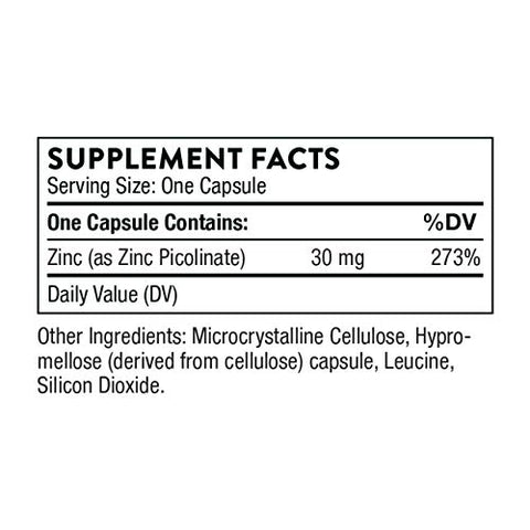 THORNE - Thorne Zinc Picolinate 30 mg – Suplemento de Zinco de Alta Absorção para Crescimento e Função Imunológica – 180 Cápsulas