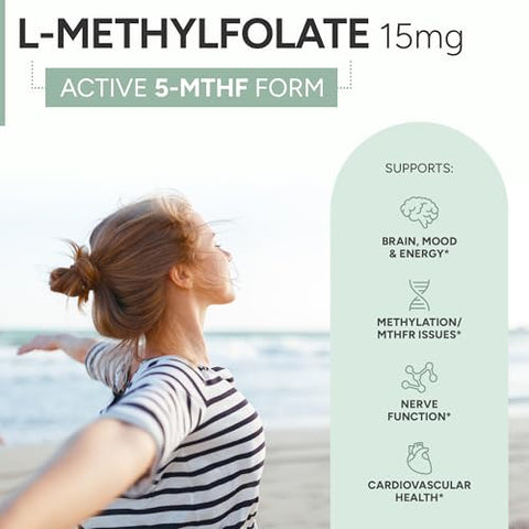 Natural Approach - L-Methylfolate 15mg + Methyl B12, D3, Taurina | Fórmula Avançada para Saúde | Marca: L-Methylfolate