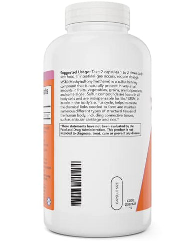 NOW Foods - Now MSM 1000mg, 400 Cápsulas Vegetais (Pacote com 2) Methyl-Sulphonyl-Methane, Fabricado nos EUA, Suplemento de Enxofre, Saúde das Articulações, Não-OGM, Amigável para Veganos/Vegetarianos