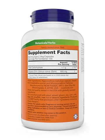 NOW Foods - Now Slippery Elm 400 mg – 300 Cápsulas Vegetarianas (Pacote com 2) – Marca em Destaque