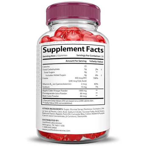 Justified Laboratories - (3 Pacotes) X10 Boost Keto ACV Gummies Fórmula Avançada 1000MG X 10 Boost Keto Gummies Vinagre de Maçã Boost Formulado com Pó de Romã e Beterraba B12 Vegano Não GMO 180g