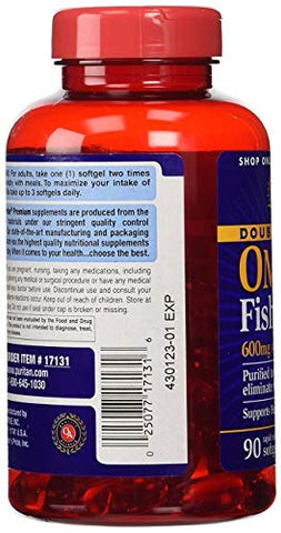 Puritan's Pride - Puritan’s Pride Ômega-3 de Dupla Potência 1200 mg/600 mg Ômega-3, Apoia a Saúde do Coração e das Articulações, 90 Cápsulas