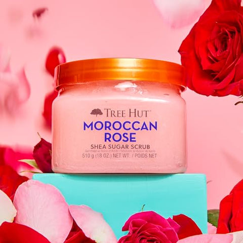 Scrub de Açúcar de Shea Marroquina, 18oz (532ml), Esfoliante e Hidratante Ultra Nutritivo para Cuidados Essenciais do Corpo (Pacote com 3) - Tree Hut
