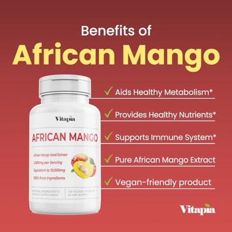 Vitapia - Cápsulas de Manga Africana 10.000mg para Sistema Imunológico, Metabolismo e Suporte Nutricional – Extrato Puro 10:1 de Irvingia Gabonensis – 180 Cápsulas Vegetais Não-OGM