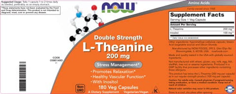 NOW - Now Foods L-Theanine 200mg – 180 Cápsulas Vegetarianas – Reforçado com 100mg de Inositol – Suplemento Lteanina 200mg – Alta Potência – Não-OGM