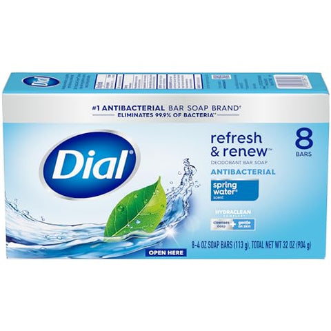 Dial - Sabonete em Barra Antibacteriano Dial, Água de Nascente, 32 Barras, 8 Unidades (Pacote com 4)