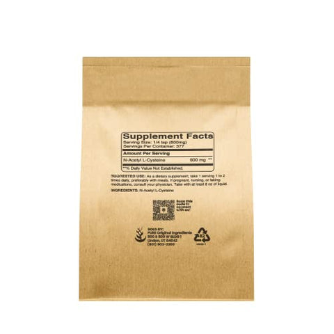 PURE ORIGINAL INGREDIENTS - NAC N-Acetil L-Cisteína em Pó (227g) – Ingredientes Puros e Originais, Verificado em Laboratório, Sem Preenchedores