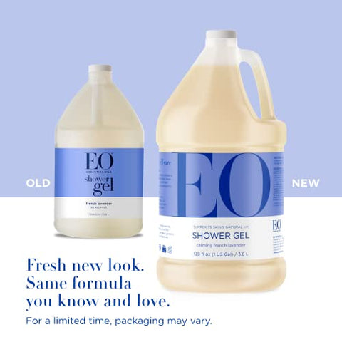 Refil de Gel de Banho EO, 1 Galão, Lavanda Francesa, Limpeza Corporal Orgânica à Base de Plantas com Óleos Essenciais Puros