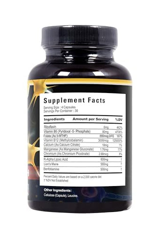 Gold – Fórmula de Suporte Nervoso com Ácido R-Alpha Lipoico e Vitaminas B Premium – 30 Dias de Fornecimento 120 Cápsulas - Nuphoria cm