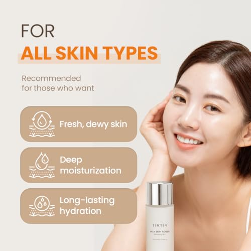 Tônico de Arroz Milk Skin | Hidratação Profunda, Brilho Instantâneo, 2% Niacinamida, Extrato de Farelo de Arroz, Ceramida, Pantenol, Cruelty-Free, Amigo da Acne Fúngica, Vegano, 150 ml - TIRTIR