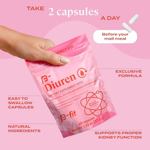 B-FIT B - Diuren – Cápsulas Diuréticas com Cafeína, Cavalinha e Uva Ursi – 60 Cápsulas com Extratos Naturais – Suplemento de Cavalinha – Melhores Diuréticos para Retenção de Água