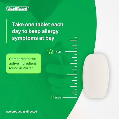24-Hour Allergy Medicine (300-Count) | Antialérgico para Pólen, Rinite Alérgica, Olhos Secos e Coceira | Cetirizina HCl 10mg, Comparável ao Zyrtec - ValuMeds