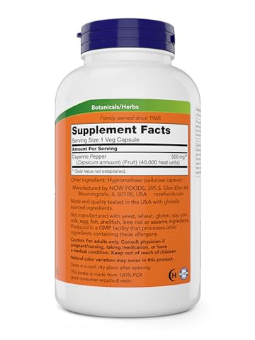 NOW Foods - Now Cayenne (Capsicum annuum) 500 mg, 360 Cápsulas Vegetais – Potente e Natural