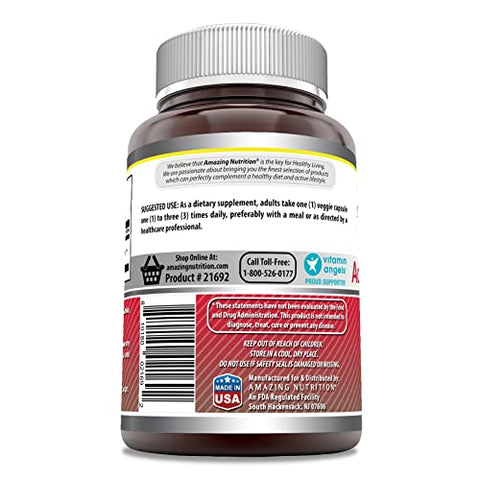 Amazing Nutrition - Amazing Formulas Acetyl L-Carnitine Hcl | 500 mg por Porção | 120 Cápsulas Vegetarianas | Não-OGM | Livre de Glúten | Fabricado nos EUA