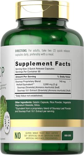 Folhas de Graviola Carlyle | 2000mg | 160 Cápsulas | Erva Tradicional | Suplemento Sem GMO e Sem Glúten
