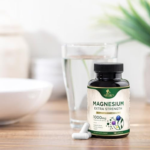 Nature's Nutrition - Magnésio Extra Forte 1000mg – Quelado para Absorção Ultra, Suplemento de Magnésio para Saúde Óssea e Muscular