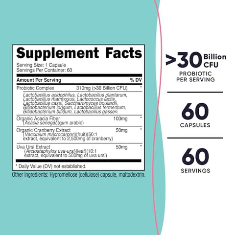 Probiótico para Mulheres 30 Bilhões UFC, 60 Cápsulas – Complexo com Fibra de Acácia, Uva Ursi | Nutricost Probiótico Mulheres 30 Bilhões UFC, 60 Cápsulas - Nutricost