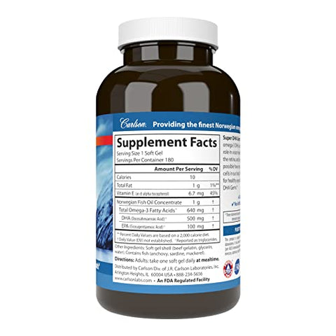 Labs – Super DHA 500 mg – 180 Softgels | Ômega-3 de alta potência | Saúde cerebral e cardiovascular - Carlson