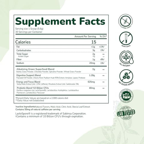 Supercharge Greens Powder – Mistura de Super Alimentos com Linhaça, Spirulina, Clorela, Cevada – 100g - Olea