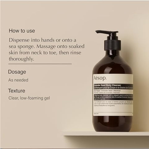 Coriander Seed Body Cleanser – Gel de Limpeza Corporal Rico em Aroma, Baixa Formação de Espuma – 500 ml - Aesop