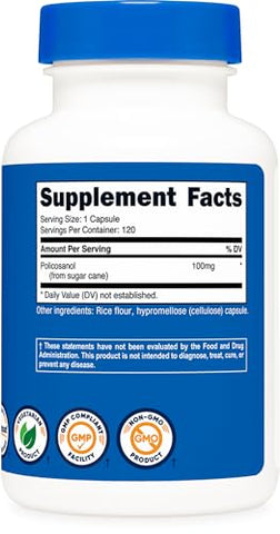 Policosanol 100mg – 120 Cápsulas | Sem Glúten, Não-OGM, Amigável aos Vegetarianos - Nutricost