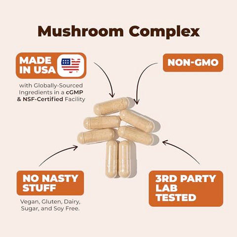 Suplemento em Pó 10 em 1 de Cogumelo – Pó de Cabeça de Leão, Cogumelo Reishi, Cordyceps, Chaga – 100g - Vimerson Health