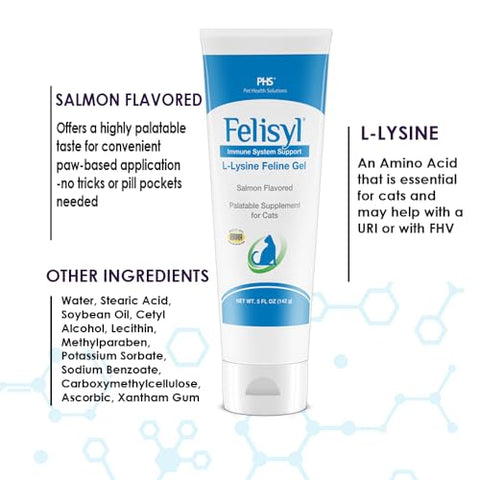 Felisyl - Gel de L-Lisina para Gatos – Suporte ao Sistema Imunológico – Suporte Suplementar para Tecidos Saudáveis, Respiração e Visão – Sabor Salmão – Fabricado nos EUA – 150g