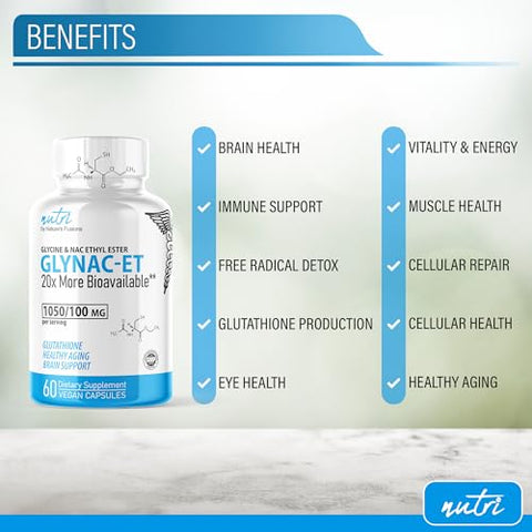 Nature's Fusions - GlyNAC-ET: Suplemento NAC de N-Acetil Cisteína Etil Éster – 20x Mais Biodisponível Que o Suplemento GlyNAC – Glicina