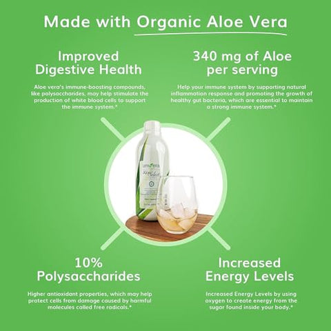 Suco de Aloe Vera Orgânico, Retenção de Polissacarídeos de 10%%, Enzimas Digestivas para Saúde Intestinal, Suporte Imunológico - Univera