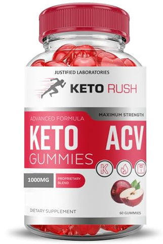 Justified Laboratories - (2 Pacotes) Gomas Keto Rush Keto ACV Fórmula Avançada 1000MG Gomas Keto Rush Keto Vinagre de Maçã Aumento Formulado com Romã e Beterraba em Pó B12 Vegano Não GMO 120