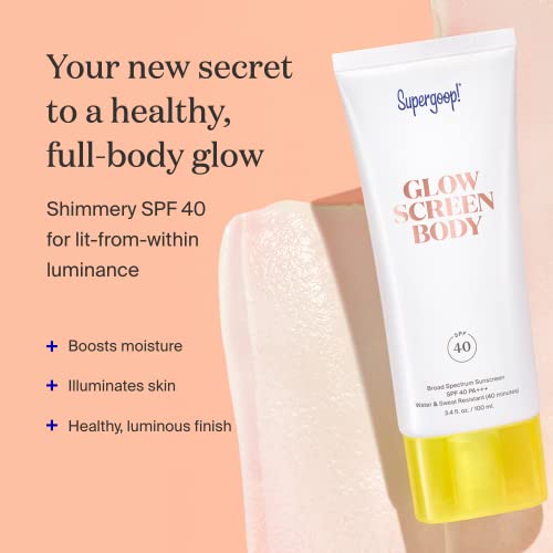 Glowscreen Body SPF 40 PA – Loção Corporal Protetor Solar de Amplo Espectro com Brilho Sutil – Proporciona Brilho Instantâneo – 100ml - Supergoop!