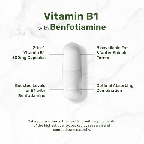 DEAL SUPPLEMENT - Vitamina B1 500mg com Benfotiamina, 240 Cápsulas – Fórmula 2 em 1 Aprimorada – Queima de Gordura