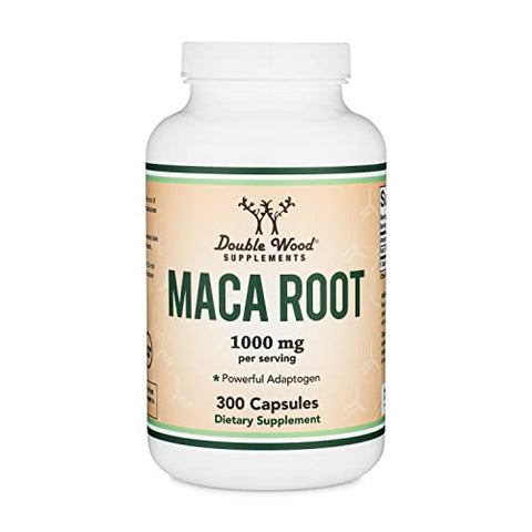 Double Wood Supplements - Cápsulas de Raiz de Maca para Mulheres e Homens, 300 Unidades (1.000mg de Pó de Maca Preta, Vermelha e Amarela por Porção) Cultivadas no Peru (para Energia, Desempenho, Motivação) por Double Wood