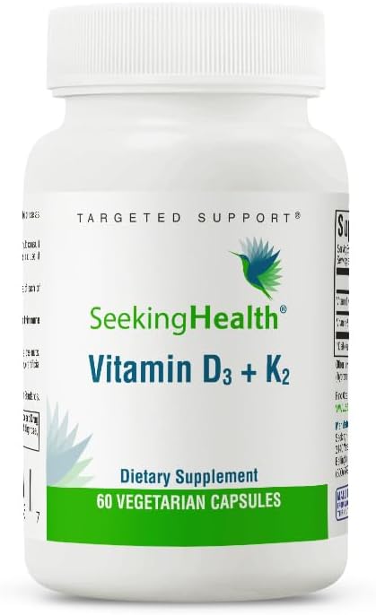 Seeking Health - Vitamina D3 K2 | 5000 UI de D3 (colecalciferol) para Absorção Ótima de Cálcio | 100 mcg de K2 (menaquinona-7) para Saúde Circulatória | Suporta os Ossos