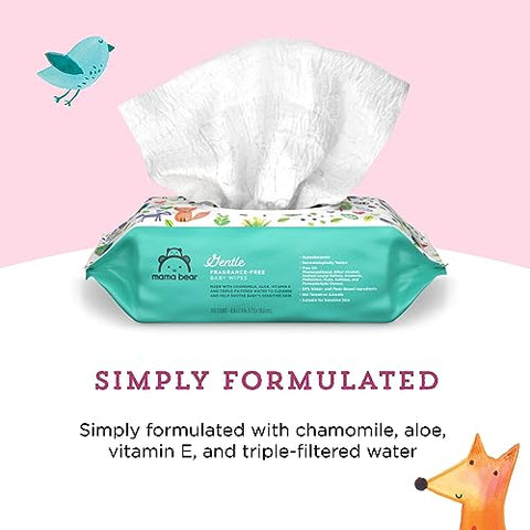 Amazon Brand – Mama Bear Lenços Umedecidos para Bebês Sem Fragrância, Hipoalergênicos, 800 Unidades (8 Pacotes de 100)