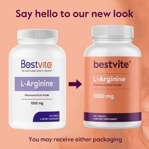 L-Arginine 1000mg por Comprimido (240 Comprimidos) com 20%% Mais L-Arginina Pura em Comparação aos Produtos de L-Arginina HCL - BESTVITE