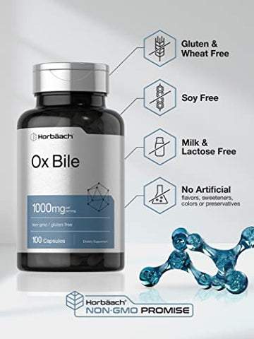 Ox Bile 1000 mg 100 Cápsulas | Suplemento Enzimático Digestivo | Não-OGM | Horbäach Ox Bile 1000 mg 100 Cápsulas | Enzimas Digestivas | Não-OGM - Horbäach