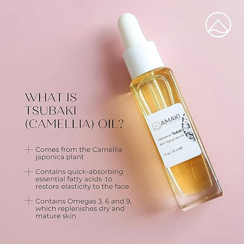 AMAKI SKINCARE - Óleo de Tsubaki Japonês – Melhor Hidratante Facial. Óleo Facial para Gua Sha, Anti Envelhecimento, Hidratação e mais! Hidratante Facial para Mulheres por Amaki (30ml)