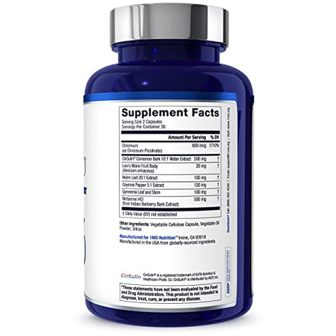 Extrato Aquoso de Casca de Canela 10:1, Cromo, Folha de Neem, Berberina, Extrato de Pimenta Caiena 5:1, Cogumelo do Leão, Folha e Caule de Gymnema – 60 Cápsulas - 1MD Nutrition