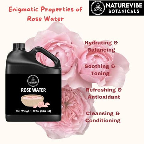 Água de Rosas 946 ml | 100% Pura e Natural | Ótima para Cuidados com a Pele e Cabelo - Naturevibe Botanicals