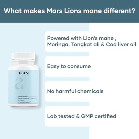 mars by GHC - GHC Lion’s Mane Caps (60N) – Pack of 3: Mars com Pó de Moringa e Tongkat Ali – 180 cápsulas (60g)